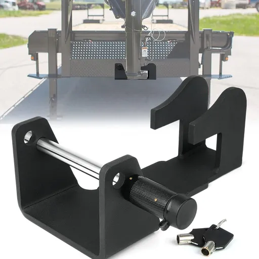 Heavy-Duty Gooseneck Trailer Lock, Gooseneck Lock Fit for Heavy Trailers, Livestock Haulers and RVs - Black