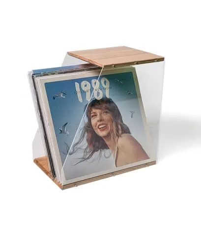 LP vinyl organizer - Desk organizer - Organizer - Storage basket - Storage box - Desk accessories - Display cabinet - Sideboard - Record player organizer - CD organizer - Transparent white - Wood - 1 piece