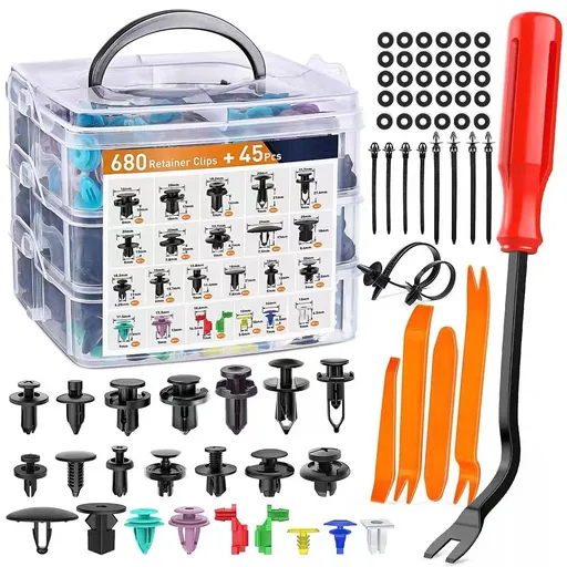 725Pcs Auto Trim Removal Tool Kit, Car Push Retainer Clips & Auto Fasteners Kit, Universal Push Bumper Fastener Rivet Clips