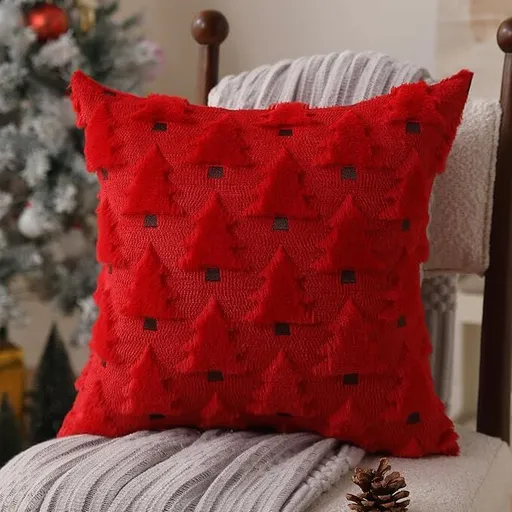 Christmas Pillow Covers 18x18 inch Set of 2 Black Christmas Decorations Soft Plush Faux Fur Wool Xmas Tree Throw Pillow Cases Winter Holiday Decor for Sofa Living Room