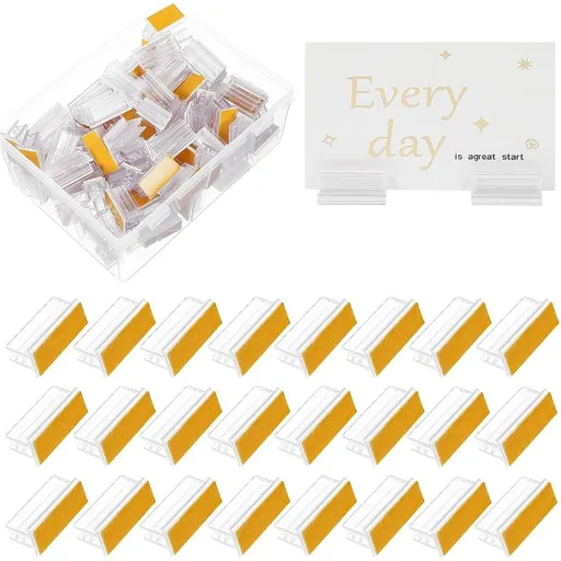 100PCS Acrylic Label Clips 25x13x11mm Table Sign Holders, Adhesive Backing for Retail Displays, Restaurant Tickets, and Versatile Signage Use
