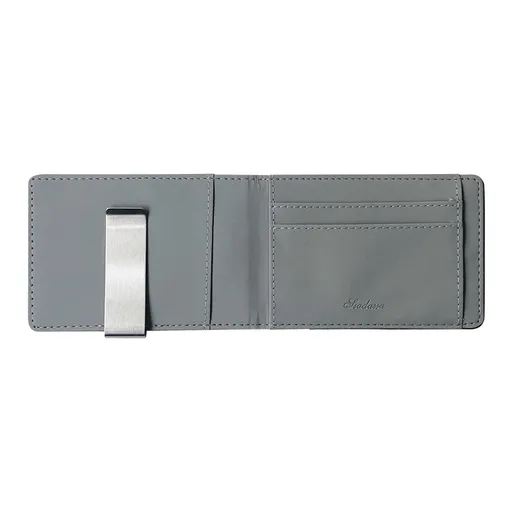 Grey Men's Slim Bifold Money Clip Wallet - Saffiano Texture PU Leather with Stainless Steel Cash Clamp - Minimalist Front Pocket Card Holder