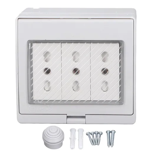 Waterproof Wall Socket IP55 Dustproof Flame Retardant Housing 3 Port Wall Outlet for Outdoor Italian Plug 110‑250V