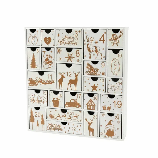Christmas Wooden Advent Calendar 24 Drawers 28 x 5.5 x 30 cm Wood Polished Finish