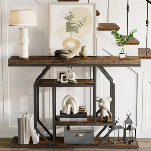 4-Tier Large Vintage Console Table Ultra Long Entryway Sofa Storage Table Hallwa