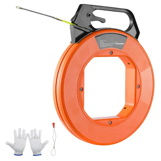 Fish Tape, 100 ft, 3/16-inch, Fiberglass Wire Puller with Optimized Housing and Handle, Easy-to-Use Cable Puller Tool, Flexible Wire Fishing Tools for Wall and Electrical Conduit, Non-Conductive
