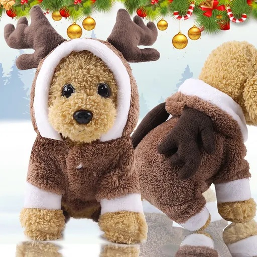 Shine Pet Four Leg Thickened Coral Fleece Clothes Four-Leg Thickened Flannel Brown Deer M (back length 30cm)