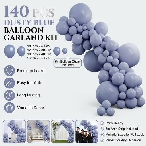 140PCS Grayish blue Balloon Garland Kit Latex Balloon Arch Set for Birthday Wedding Party Decoration Grayish blue Party Balloon Arch Kit with Multiple Sizes