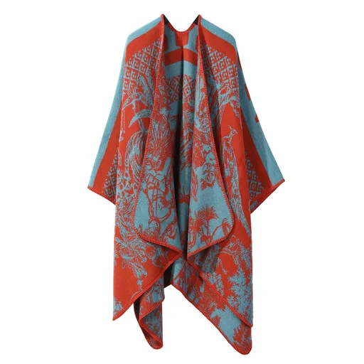 Everyday Fashion Knit Cape Poncho, Soft Faux Cashmere Material, Fresh Soft Orange