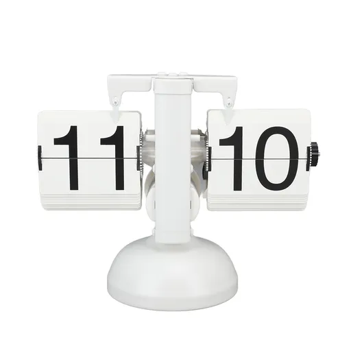 Flip Clock Large Number Battery Powered 304 Stainless Steel Tabletop Retro Flip Clock for Home Office 24 Hours All White