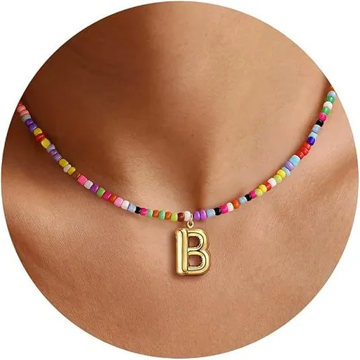 Colorful Initial Necklaces Graduation Gifts for Girls Kids Teens, 6-18 Year Old Girl Birthday Gift Teen Girl Gifts Trendy Stuff Gold Bubble Letter Pendent Necklace Jewelry（B)
