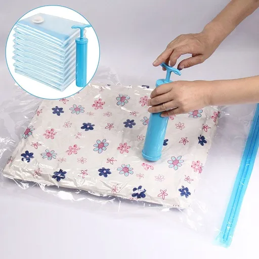 8 Pack Large Vacuum Storage Bags, Vacuum Seal Compression Bags For Clothing With Hand Pump, 80% Space Saver Bags For Clothes, Pillows, Comforters And Blankets, Home Travel Essentials