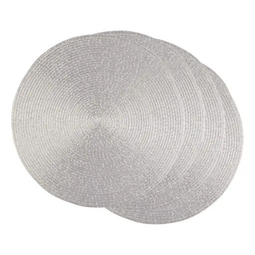 4 Piece DII Woven Placemats Collection Metallic Round Placemat Set, 11.8", Platinum SilverDecorative Sparkle Bling