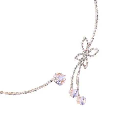 Layered Pearl Necklaces Silver Layered Bow Necklace Faux Pearl Butterfly Beads Tassels Trendy Butterfly Jewelry