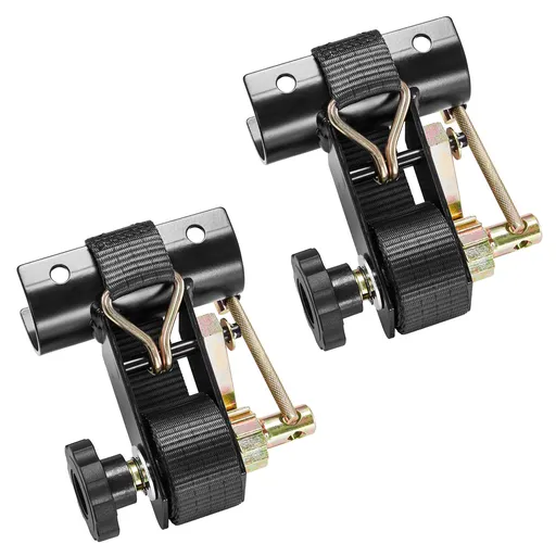 Ladder Rack Ratchet Straps, 47.6-50.8 mm Black Round Tube Mount, 38 mm Wide x 2.25 m Long Black Ladder Rack Straps with Double J-Hooks, 226.8 kg Load Heavy Duty, Cargo Buckle Lock Strap (2 Pack)