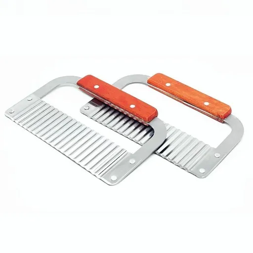 2 pieces - Stainless Steel Wavy Potato Cutter with Wooden Handle, Crinkle-Cut French Fry Slicer, Multi-Purpose Vegetable Chopper