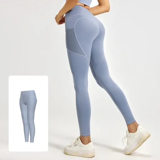 Slim Fit Sports Pants - High Waist Yoga Pants with Side Pockets - Soft and Stretchy Blended Fabric, Breathable and Comfortable - Skinny Fit with Elastic Waist - Suitable for Yoga, Fitness, Walking and Daily Use (Light Blue, Size L)