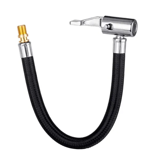 Locking Tire Chuck with Rubber Hose and Standard Tire Valve Fine Thread, Tire Inflator Pump Hose Adapter for Twist On Conver
