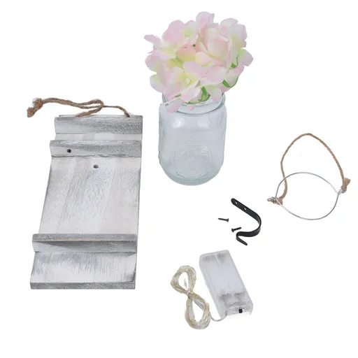 Wall Jar Decor Retro Style Glass Bottle Lamp Silk Flower Decoration for Home Door