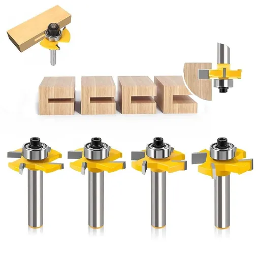 Wood 8mm Shank Straight End Mill Trimmer Cleaning Flush, Trim Corner Round Coves Box Bit 4Pcs, Multiple Sizes Tungsten Cobalt Alloy Router Bits for Hardwood, Softwood (4 Pcs)