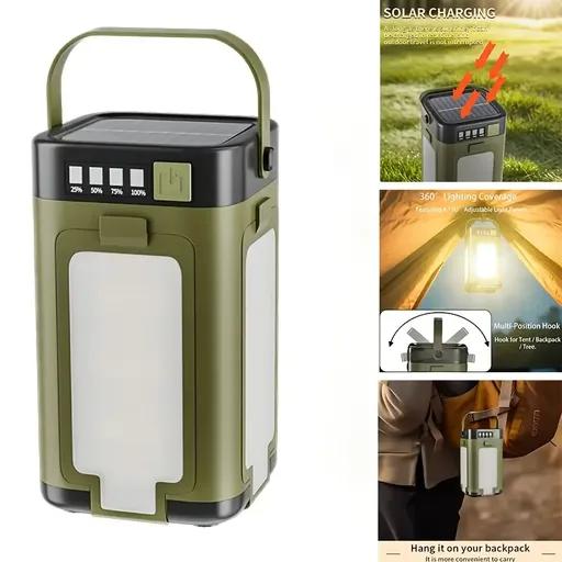 4-Leaf Foldable Solar Camping Lantern, 1800mAh 6 Lighting Modes, Portable Hands-Free Hanging Floodlight