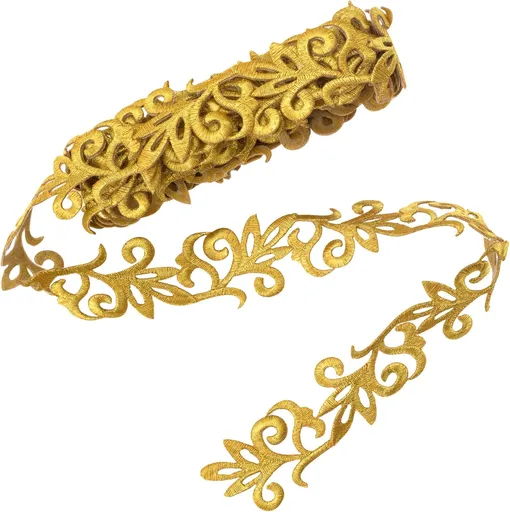 1.09 Yards Gold Iron on Embroidery Trim, Metallic Flower Lace Appliques Embellishments, Goldenrod Lace Embroidered Appliques Sewing Patches for Clothes Dress Gowns