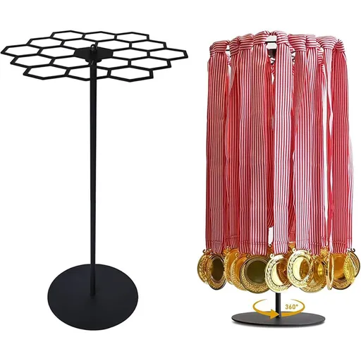 Rotatable Medal Hangers Display, Tabletop Medal Holder Rack Over 45+ Medals Capacity, Ideal for Sports Marathon Races Runners, Cheer, Gymnastics, Soccer, Softball - Easy Hanging Metal