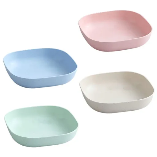 Square Cereal Bowls Set of 4, Plastic Small Bowls for Kitchen, Shallow Serving Bowls for Soup Salad Oatmeal Snack Dessert Ice Cream
