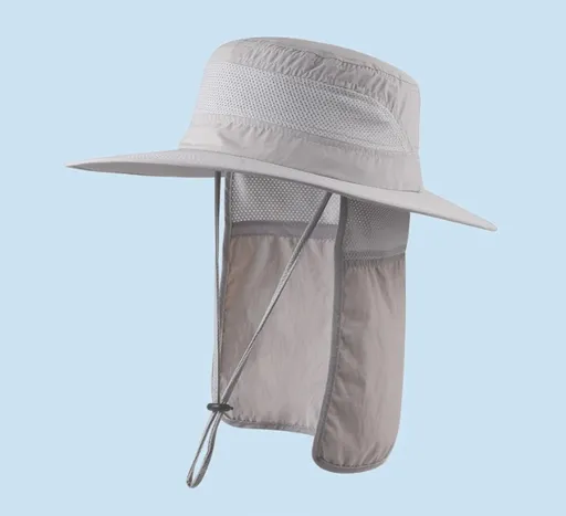 Wide Brim Sun Hat with Neck Flap UPF 50+ Protection Quick Dry Safari Cap Mesh Breathable for Fishing Gardening Hiking Outdoor French Grey