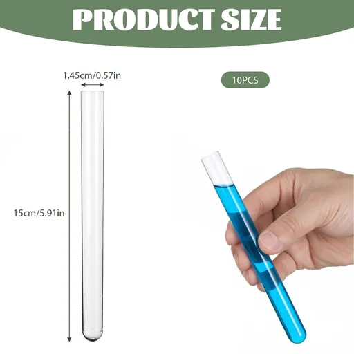 10 Piece Plastic Test Tubes with Cork Stoppers 15x150mm Clear Vials for Liquid Powder Jewelry Storage