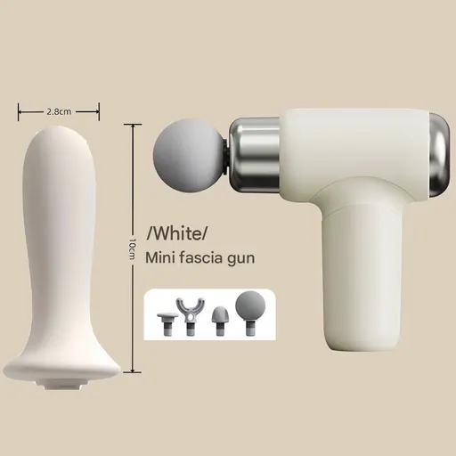 Mini Massage Gun - Portable Percussion Massager with 10 x 2.8 cm massage head and 4 Heads , USB-C Rechargeable Muscle Relief Device for Neck, Back, Legs - Compact White Handheld Deep Tissue Vibrator for Women & Travel