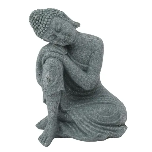 Buddha Statue Green Sandstone Sculpture Buddhist Sitting Figurine Ornament for Living Room Courtyard 7135K-05