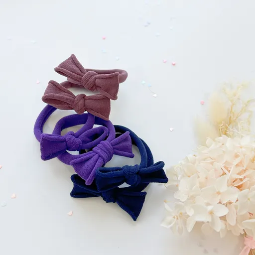 Handmade Simple Bow metal free hair ties - Violet - 1 Pairs - Royal Blue