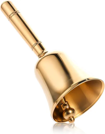 Dinner Bell, Super Loud Solid Brass Call Bells with Metal Handle, 3.9" Small Ring Handbell for Wedding, Classroom, Meditation, Animal Training, Teaching and Seniors Bedside (Gold)