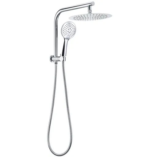 Round Chrome 10" 2in1 Shower Head 3 Mode Handheld Gooseneck Wall Arm Diverter