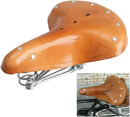 Vintage Bicycle Saddle Seat, Retro Leather Style Bike Seat with Triple Spring Suspension for Cruiser, City and Commuter Bikes