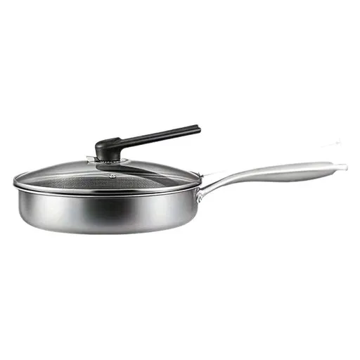 Stainless Steel Non-Stick Frying Pan 26CM Honeycomb Wok Skillet with Lid Induction Compatible Cookware Silver