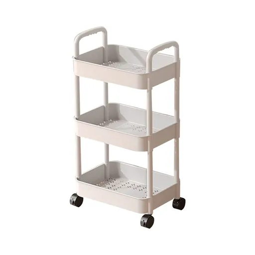 3-Tier Plastic Rolling Utility Cart with Handle, Multi-Functional Storage Trolley, Movable Storage Organizer with Lockable Wheels, Suitable for Office Living Room Bathroom Kitchen, White