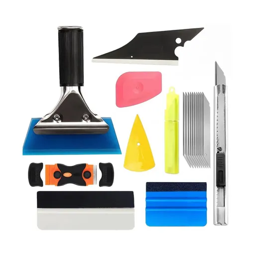 18Pcs Car Window Tint Kits, Automotive Glass Protective Film Tinting Tool with Squeegee Cutting Knife, Vehicle Window Vinyl Wrapping Installation Tint Set, Universal Fit - Multi-color - Size 18 Pcs