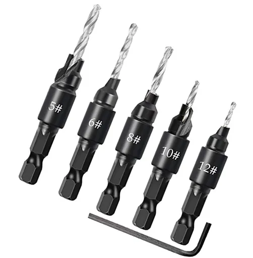 5pcs Wood Countersink Drill Bit Set Hex Shank Quick Change Counter Sinker Pre Hole Drill Bit Set Screw Counterbore Bit Pilot Bit Set