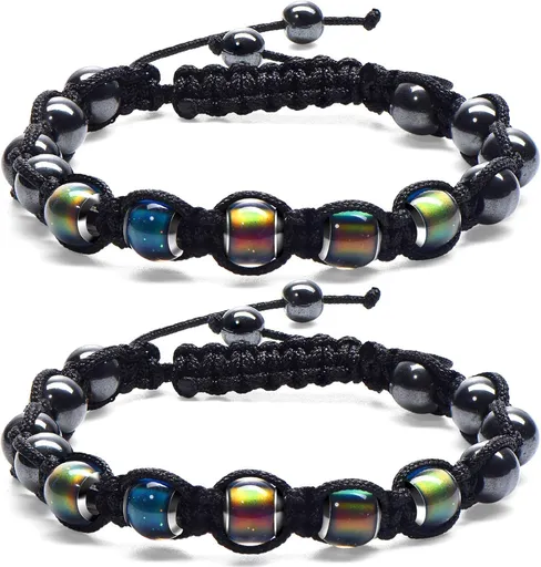 Adjustable Mood Bracelet or Women 2 Pieces Dazzling Shimmer Color Changing Beads Based on Emotions Thermochromic Bead Bracelets or Kids and Adult