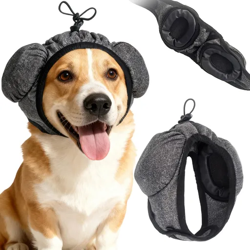 28dB Dog Ear Muffs Noise Protection,soft polyester, neoprene, noise relief for fireworks, thunderstorms, grooming, fits all breeds no flap ear wrap, L (Gray)