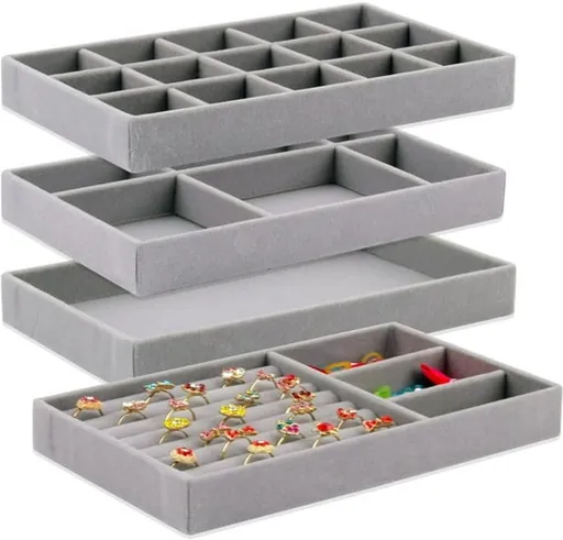 Jewelry Drawer Organizer - 4-Pack Stackable Jewelry Drawers - Jewelry Storage Organizer, Earrings, Necklace, Bracelet, Ring Holder