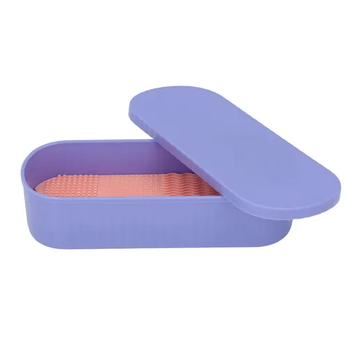 3 in 1 Silicone Makeup Brush Cleaner Mat Box Cosmetic Brushes Cleaning Tool Organizer with 8 Brushes for Cleaning Storage Drying Purple