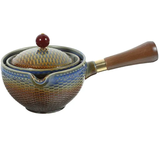 Chinese Ceramic Teapot 360 Degree Rotation Kung Fu Teapot Portable Travel Teaware Tea Kettle Porcelain Tea Maker with Wood