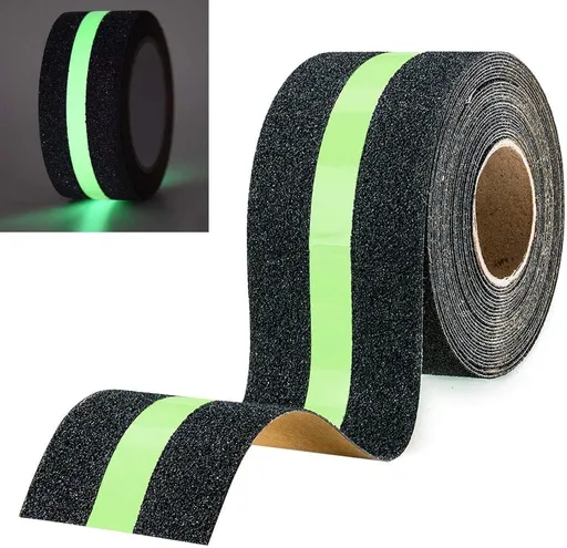 Roll Anti-slip adhesive tape - Stair tape - with glow-in-the-dark light film - Anti-slip Griptape - Glowing in the Dark - safety tape for stairs, ladders, slippery floors, indoors and outdoors - Safety tape - 5 m x 5 cm