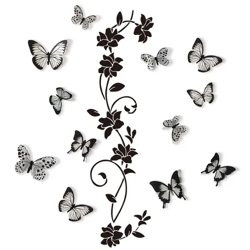Black Acrylic Mirror Wall Sticker, Flower Vine Decorative Sticker for Home Living Room Bedroom Decor, Wall Sticky Decoration