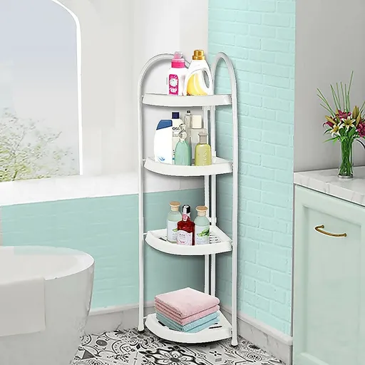 4 Tier Shower Corner Shelf White Freestanding Bathroom Storage Rack Bath Caddy Organiser