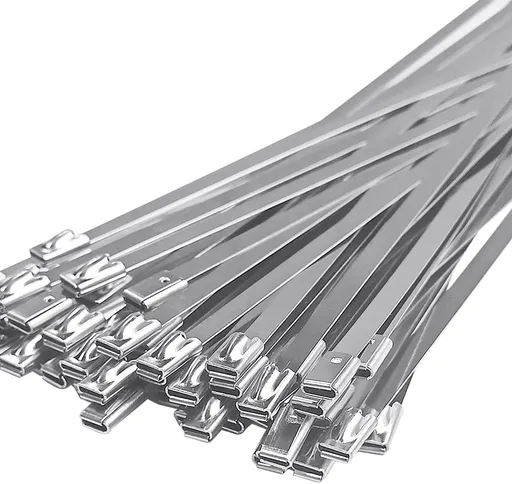 50pcs Metal Cable Zip Ties, 304 Stainless Steel Cable Ties, Exhaust Wrap Multi-Purpose Locking Cable Metal Zip Ties(11.8 Inches)