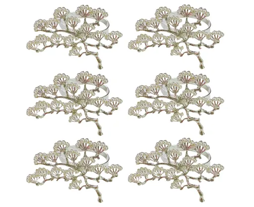 6Pcs Pine Tree Artificial Pearl Shape Napkin Ring Party Dinner Table Decoration-Silver